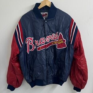 VINTAGE Majestic Navy and Red Atlanta Braves Puffer Jacket